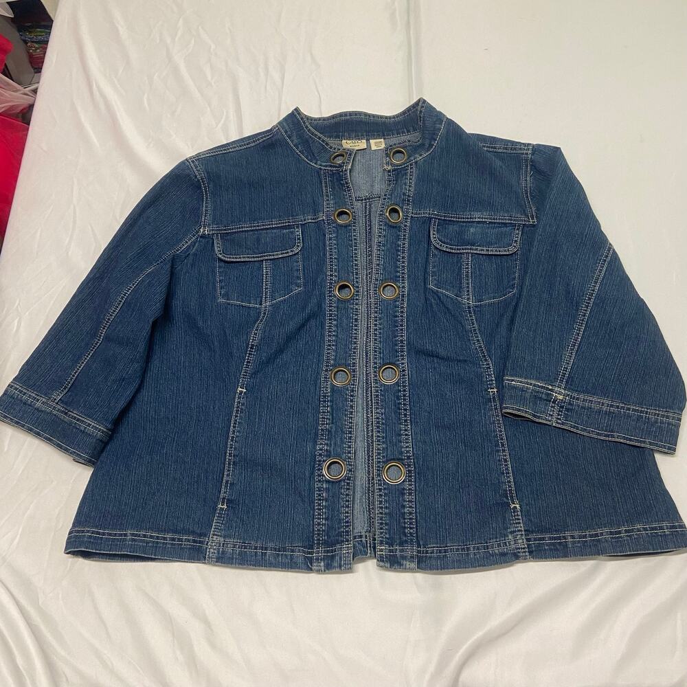 Cato Woman Jacket Denim 22/24W Vintage Large Gromets Tailored Short Sleeves 90's